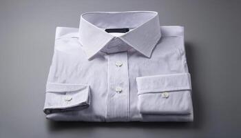 A neatly folded white shirt over a gray background photo