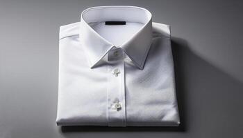 A neatly folded white shirt over a gray background photo