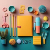 Colorful stationery on minimalist background photo
