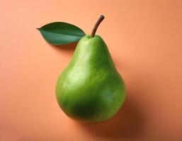 A green pear on a peach background photo