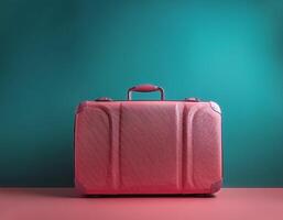 Classic suitcase isolated on minimalist background photo