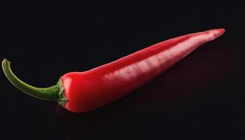 One fresh red chili on a solid black background photo