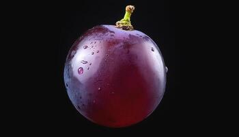 One purple grape isolated on a black background, showing the details of the skin and texture photo
