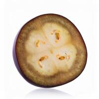One slice of purple eggplant isolated, showing its rich texture and color photo