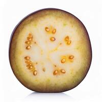 One slice of purple eggplant isolated, showing its rich texture and color photo
