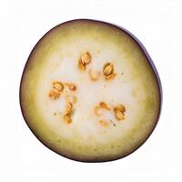 One slice of purple eggplant isolated, showing its rich texture and color photo
