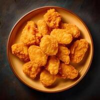 A plate of fried chicken nuggets on a dark background photo