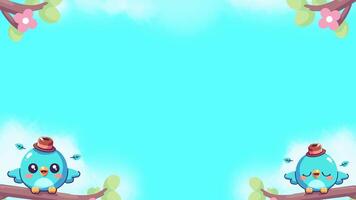 Cute birds frame with copy space, 2d looping animation video