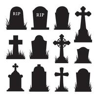 Set of tombstones and graves with tombstone and tombstone with tombstone and tombstone with vector