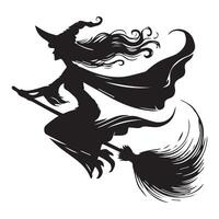 Silhouette of a witch flying on a broom vector