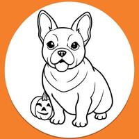 French bulldog sitting with a Jack o lantern pumpkin on an orange background for Halloween created with AI tools vector