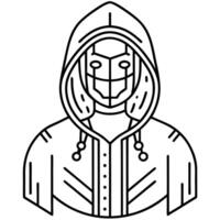 Anonymous binary code hacker under the jacket hood with technology vector