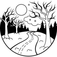 Mysterious fog rolling through a spooky forest under moonlight Casting an eerie glow on the path Perfect for a mystical or halloween-themed setting vector