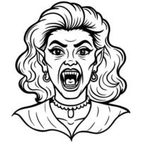 Fierce crying vintage woman with vampire teeth With copyspace for text vector
