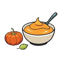 Make a pumpkin puree with vegetables oil and spices Good as a chilled or warm starter Can be served as a spread or dip vector