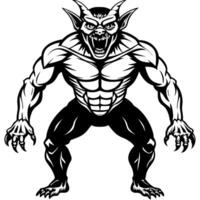 Demonic Monster creature Portrait 3D illustration with dramatic lighting in a front position reflecting the cultural heritage of another world vector