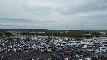 High Angle View of Sea Port and Docks at Industrial Estate of Avonmouth Bristol City of England United Kingdom During Cloudy Evening of October 15th, 2024. Aerial Drone's Camera Footage video