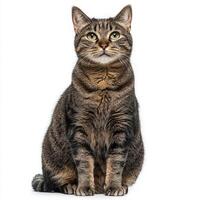 captivating Sokoke cat reveals its unique short marbled coat and elegant posture while sitting gracefully in a serene setting, showcasing its charm and personality. photo