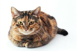 delightful American Wirehair cat displays its unique curled fur and round face, exuding an aura of playfulness and charm in a minimalist setting. photo