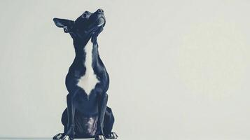 Italian Greyhound sits upright, exuding elegance with its slim build and smooth coat. The simplicity of the white background highlights its graceful posture. photo