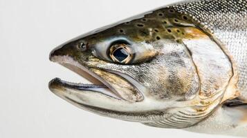 detailed depiction highlights the Chinook Salmons unique anatomy showcasing its gleaming scales and characteristic coloration in a clean setting. photo