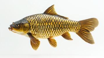 carp part of the Cyprinidae family displays its striking scales and vibrant colors swimming elegantly in a clear setting highlighting its natural beauty and grace. photo
