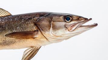 This image showcases a Cobia known scientifically as Rachycentron canadum highlighting its unique features against a white background for clarity and study purposes. photo