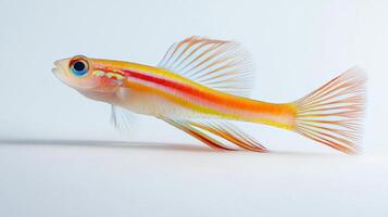 Firefish Goby displays its stunning colors and delicate fins as it swims gracefully. This striking fish is admired for its lively appearance and unique shape. photo
