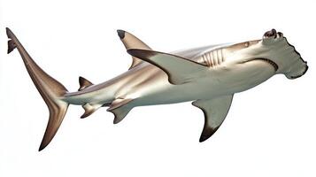 Hammerhead Shark glides through its environment showcasing its distinctive head and body shape in a vivid setting. The underwater scene emphasizes its sleek form. photo