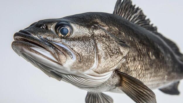 Sablefish Anoplopoma fimbria is prominently displayed highlighting its distinct anatomy and coloration. This species is known for its culinary value and habitat. photo