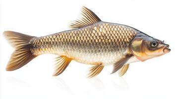 view highlights the distinct features of a Silver Carp revealing its scales body shape and fins. The fishs intricate details are showcased in isolation. photo