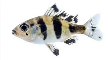 Archerfish recognized for its striking patterns and ability to shoot water is depicted in detail with clear features emphasizing its aquatic adaptations. photo