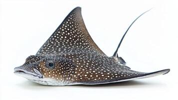 graceful Spotted Eagle Ray showcases its beautiful spotted pattern and distinct shape moving effortlessly in its aquatic habitat. photo