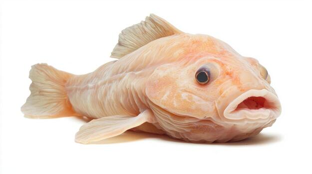 Blobfish showcases its distinct appearance with a gelatinous body and a forlorn expression isolated on a clean white backdrop. photo