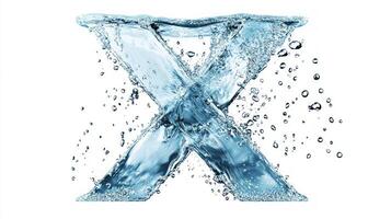artistic representation features a glass letter X filled with water and vibrant fish, standing out beautifully against a clean white backdrop, embodying creativity and elegance. photo