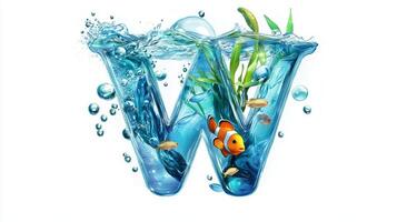 Bright and colorful, this glass letter W showcases a lively underwater scene with fish and aquatic plants, creating a unique, artistic ambiance. photo