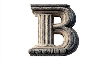 artwork presents the letter B, intricately formed from an antique column texture, highlighting detailed craftsmanship and classical design against a clear white backdrop. photo