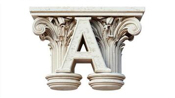 Showcasing the letter A, this piece features an antique column design, blending historical elegance with modern simplicity on a pristine white backdrop. photo