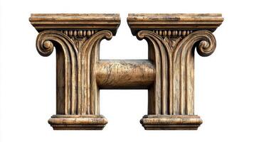 letter H is beautifully formed from intricate antique column textures showcasing detailed craftsmanship and an aged aesthetic photo