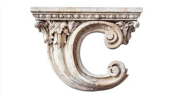 letter C, intricately designed with an antique column texture, stands out against a pristine white background, showcasing its artistic charm and historical significance. photo