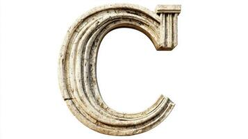 striking letter C features a stunning antique column texture, showcasing craftsmanship and elegance. It stands out vividly on a pure white backdrop, perfect for design and artistic use. photo