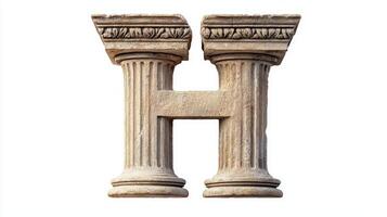 striking letter H features an antique column texture highlighting the elegance of classical architecture. It stands out against a seamless white backdrop merging style and tradition. photo