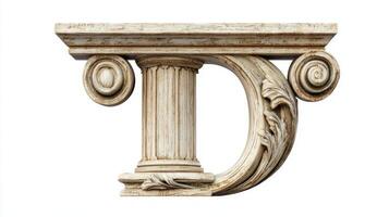 letter D showcases a beautifully detailed antique column texture, emphasizing ornate design elements on a clean white background, ideal for creative use in artwork. photo