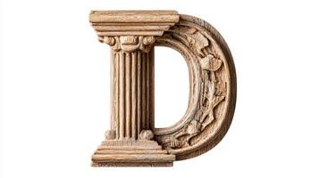 letter D stands out with a beautifully crafted antique column texture, showcasing intricate details. This design is set against a pristine white background, emphasizing its elegance. photo