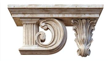 elegant representation of the letter D, featuring an antique column design that highlights exquisite craftsmanship against a pure white backdrop. photo
