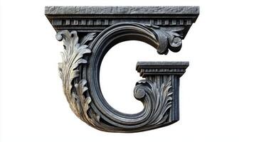 intricate antique column texture forms a stunning letter G, showcasing ornate details and craftsmanship that elevate its elegant presence in a modern setting. photo