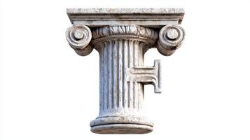 intricately designed Letter F embodies antique column textures, blending classical architecture with the elegance of typography, presented in pristine isolation. photo