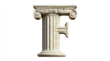 exquisite letter F, designed with an antique column texture, stands isolated on a bright white background, highlighting its artistry and charm. photo