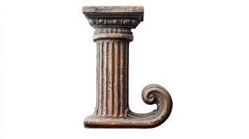 beautifully crafted letter L showcases intricate antique column textures. The design highlights historical artistry against a clean white backdrop, perfect for decorative use. photo