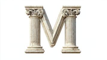 striking letter M showcases an antique column design, combining elegance and craftsmanship, perfect for decorative projects or typography art. photo